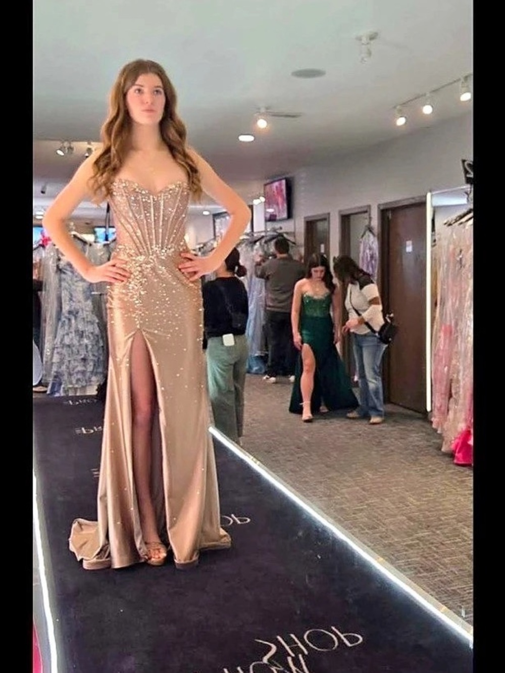 Paul Blue one in a kind Beaded Corset Fitted Long Formal Prom Dress Gown Bronze